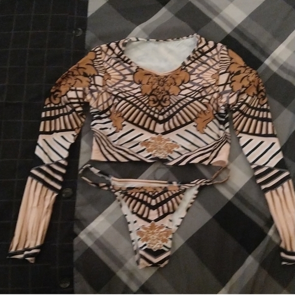 1 BRAND NEW Totem African Print Long Sleeve Tanga Swimsuit - Picture 4 of 8